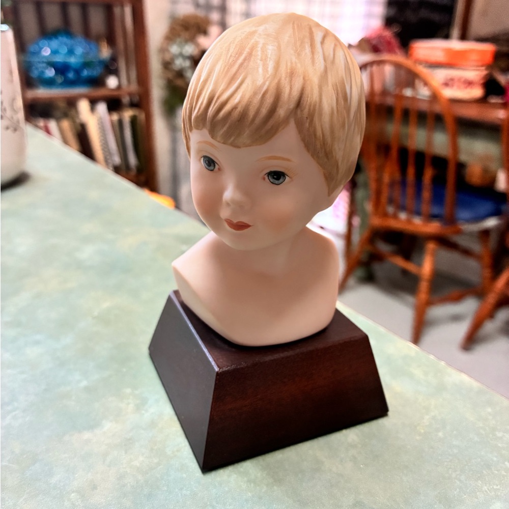 Frances Hook handpainted Porcelain Bust with Blonde Hair on Wooden Base